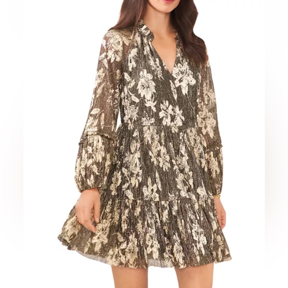 ✨🤎VINCE CAMUTO BRONZE & GOLD SHIMMER DRESS W/PUFF SLEEVE🤎✨